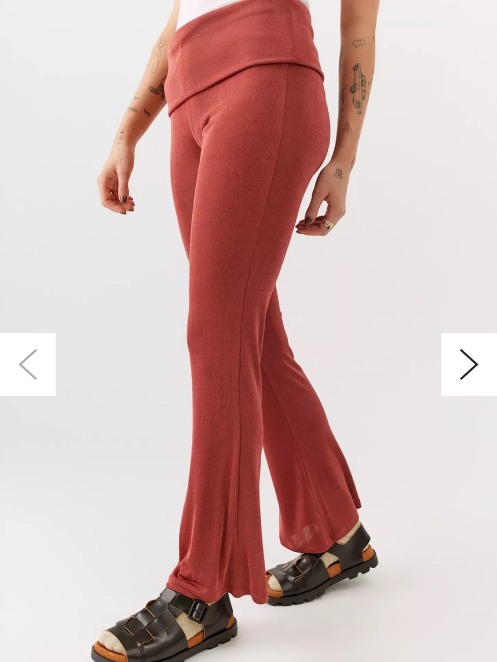 Urban Outfitters Rust-Tone Fold-Over Waist Flare Pants